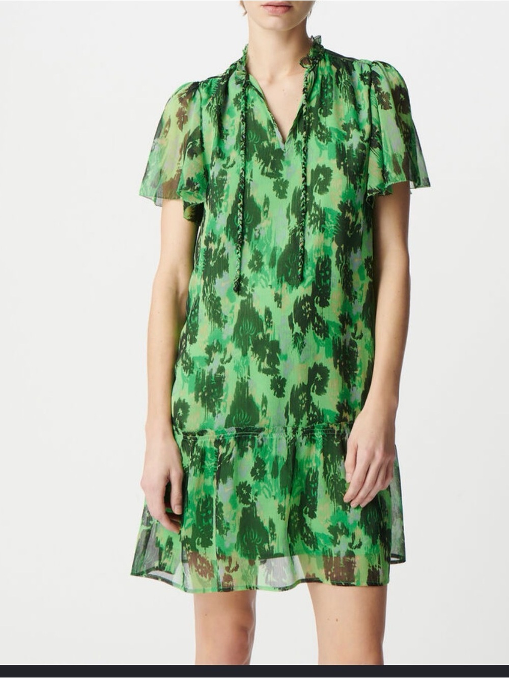 Ikks Green Printed Ruffle-Hem Dress